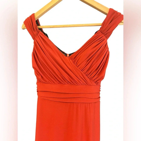 BHLDN Formal Maxi Gown Brown Red Orange Rust Ruched V Neck Empire Waist Size 4 - Picture 2 of 6